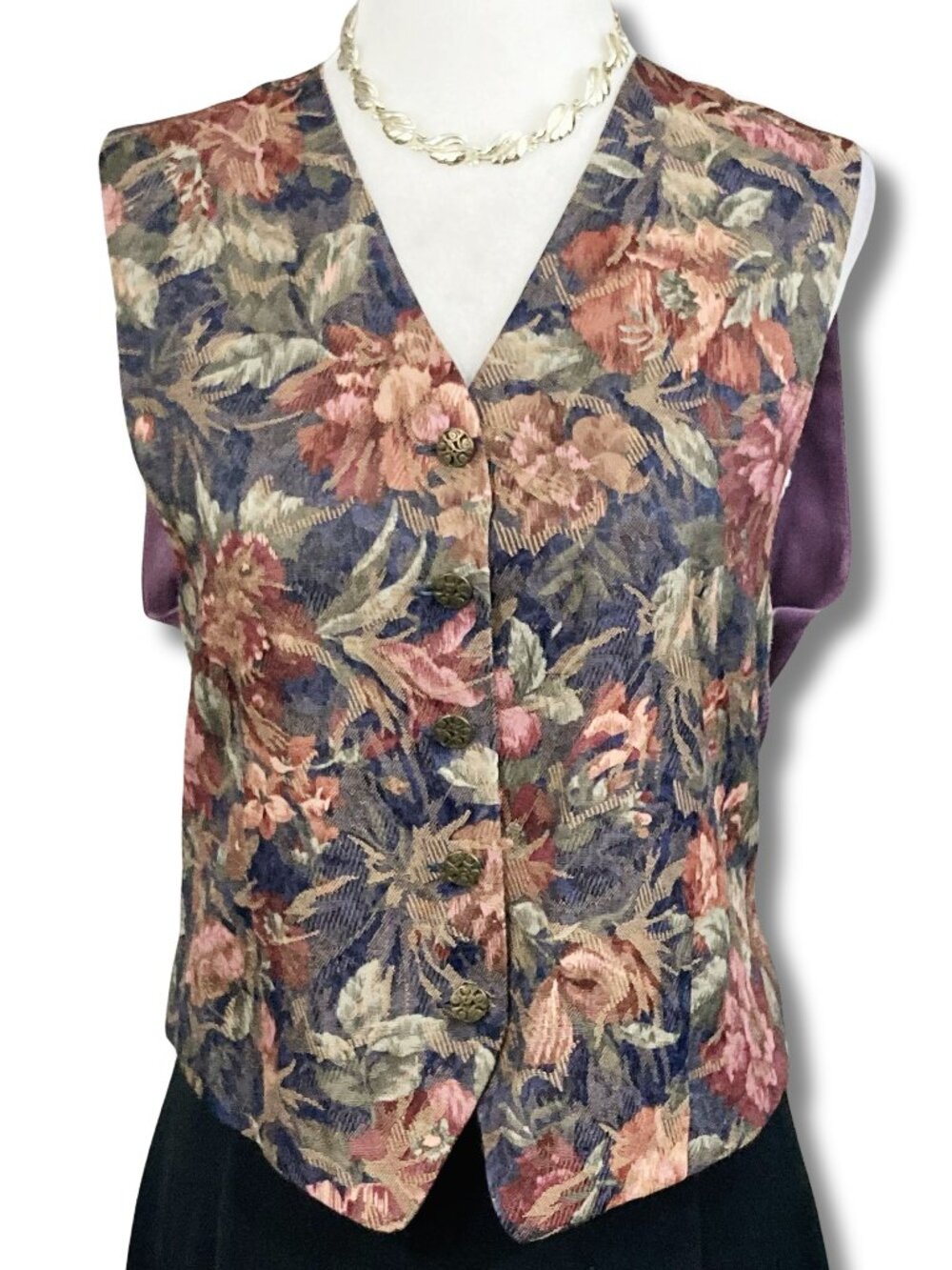 ST. MICHAEL Vintage whimsigoth tailored dark floral tapestry vest SMALL MEDIUM